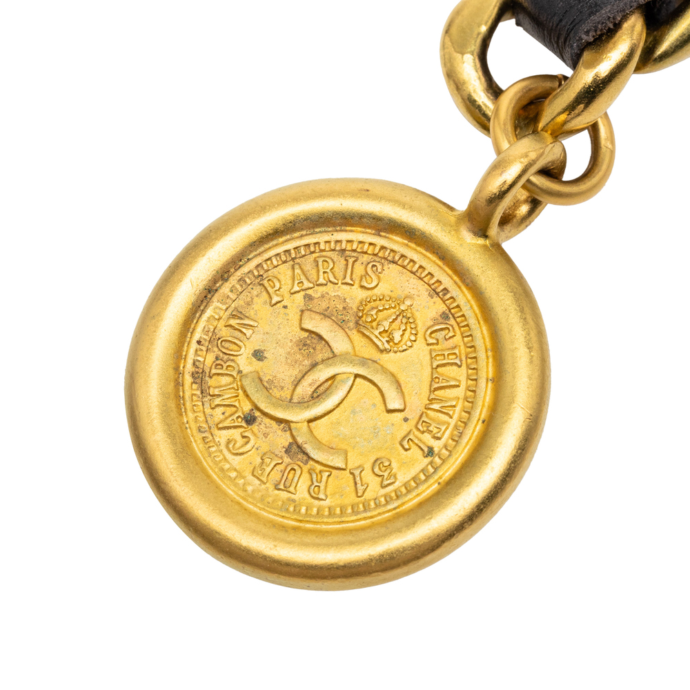 Pre-Loved Chanel Gold Plated CC Leather Woven Medallion Chain Belt - Picture 2 of 5